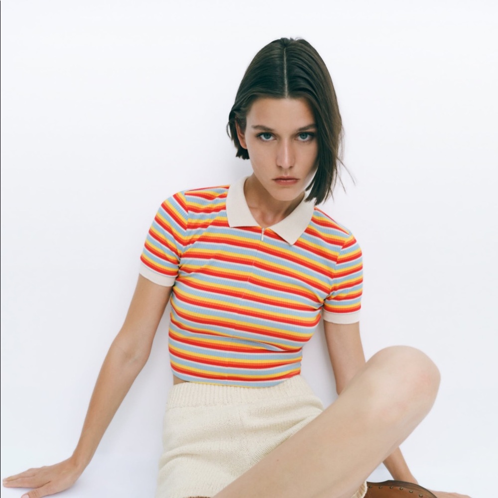 zara striped shirt with zipper NEW